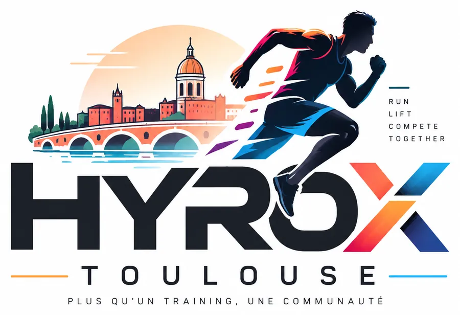 Illustration HYROX Toulouse : coureur, skyline et logo
